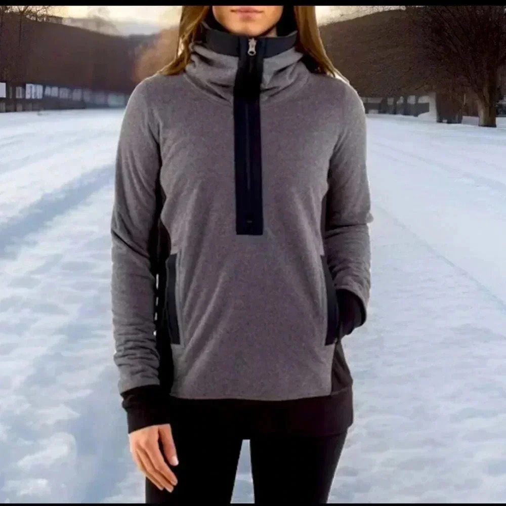 Lululemon Post Chaturanga 1/2 Zip Pullover Fleece Jacket Ambient Grey Black 6